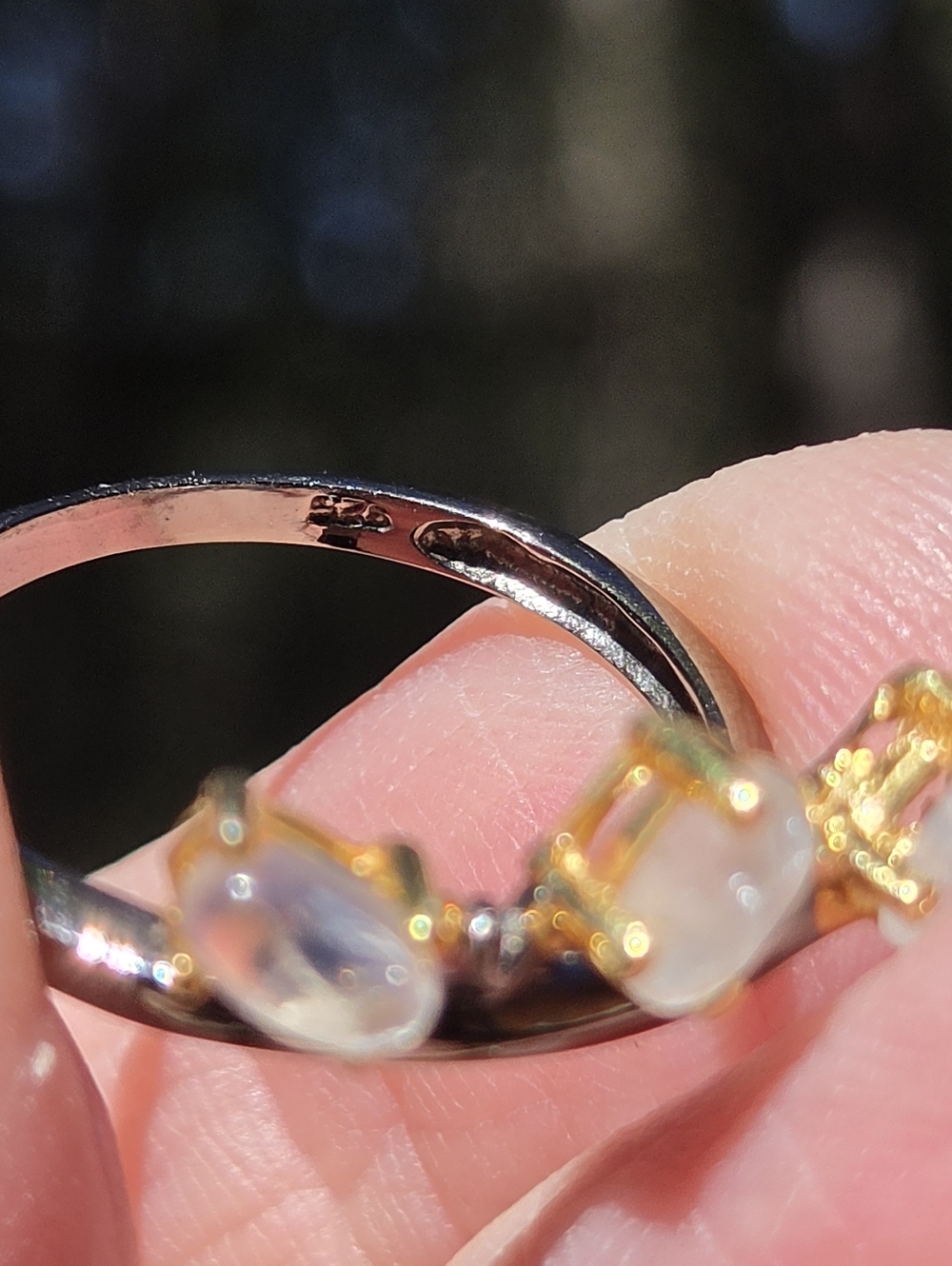 Moonstone Sterling Rhodium & Gold Ring Sz7 - Picture 9 of 9